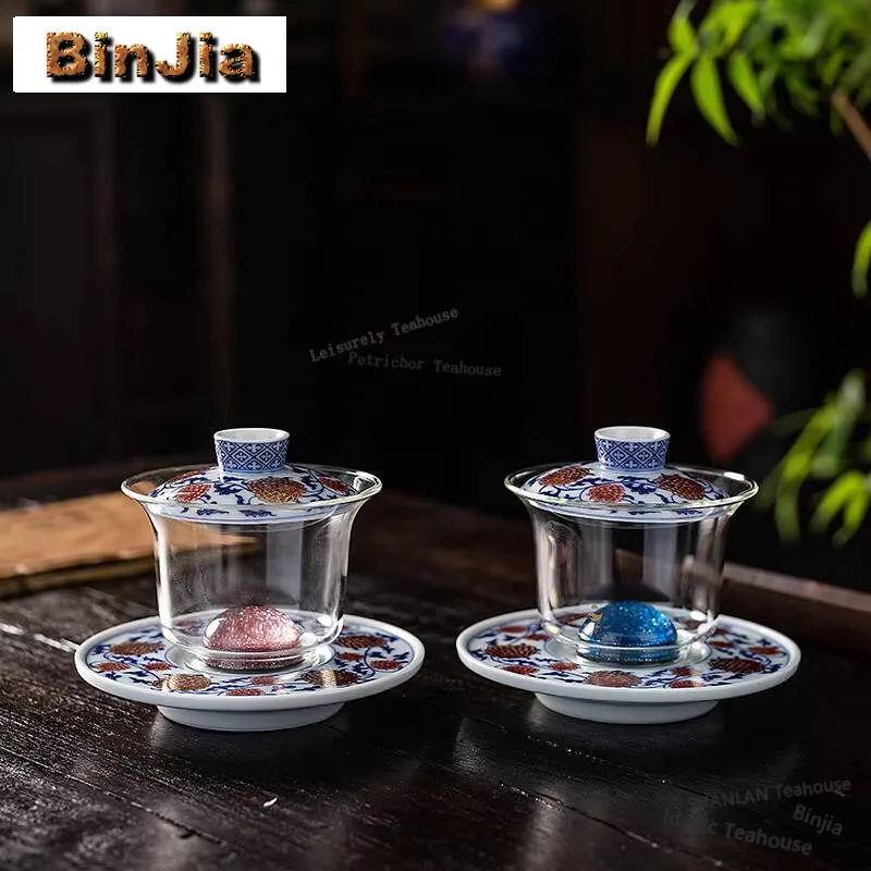 180ml Handmade Transparent Glass Gaiwan Aesthetic Starry Sky Crystal Ball Tea Tureen Tea Maker Cover Bowl Teaset Ornaments Gift
