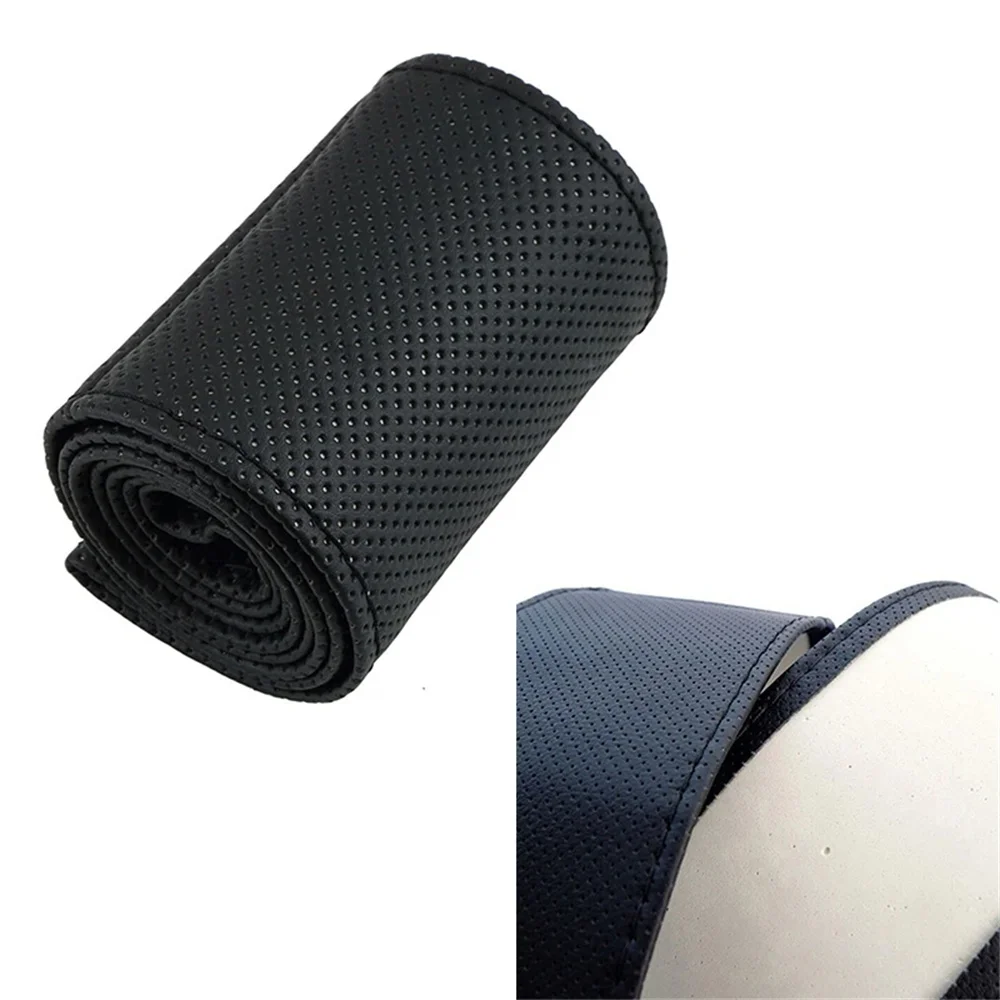 غطاء جديلة عجلة قيادة السيارة ، إبر وخيط ، مجموعة أغطية سيارة من جلد البولي يوريثين ، نسيج ذاتي الصنع ، إكسسوارات سيارات ناعمة ، سوداء ، 37-38