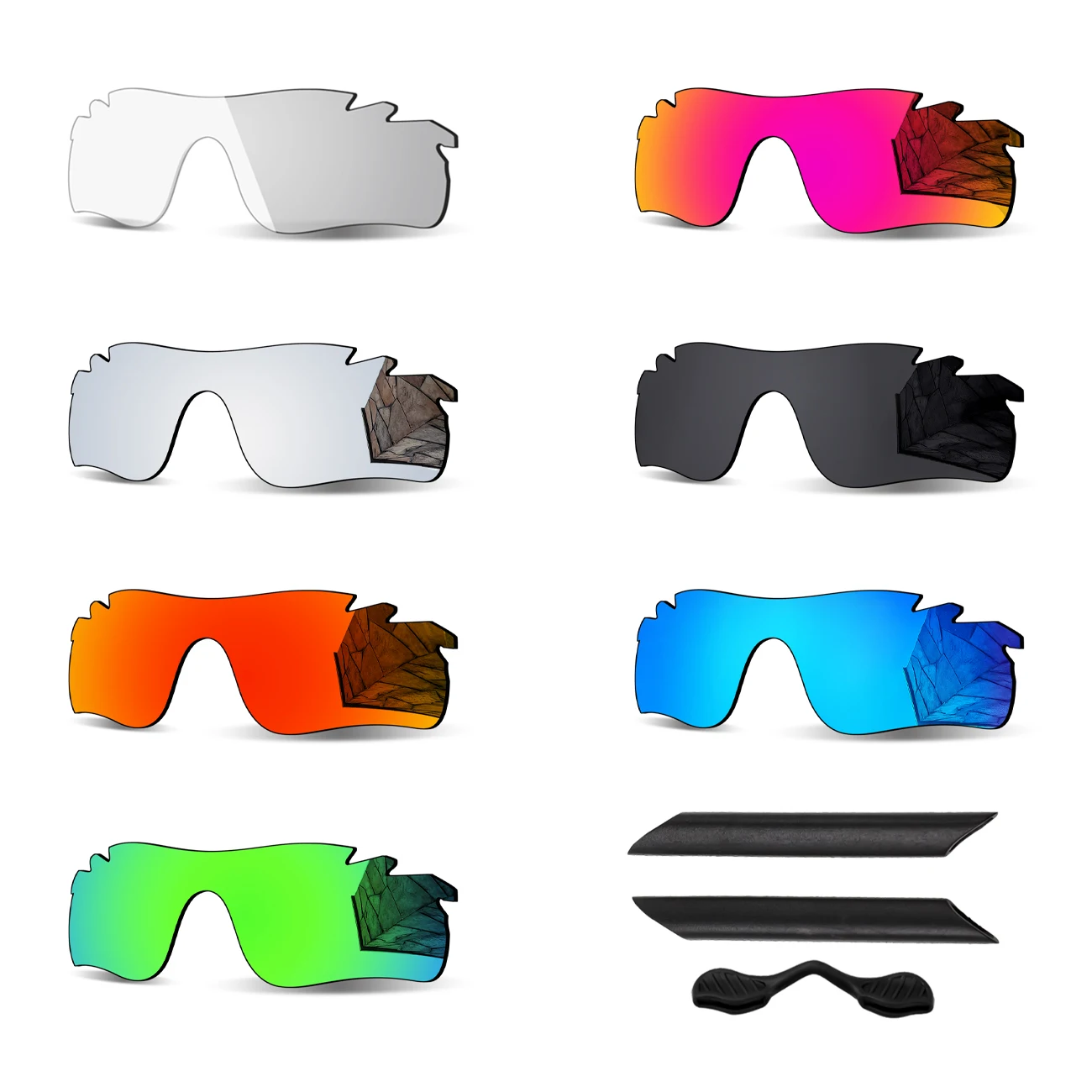 Rubber Kit & Polarized Replacement Lenses for Oakley RadarLock Path Vented Asian Fit OO9206/RadarLock Path Vented OO9181 Frame