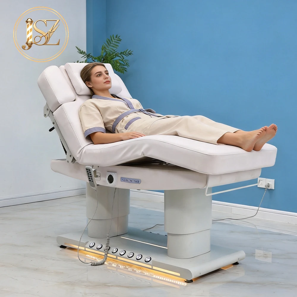 4 Motor Electric Esthetician Bed Heating LED Light Remote Foot Control Adjustable Backrest Leg Height Massage Bed