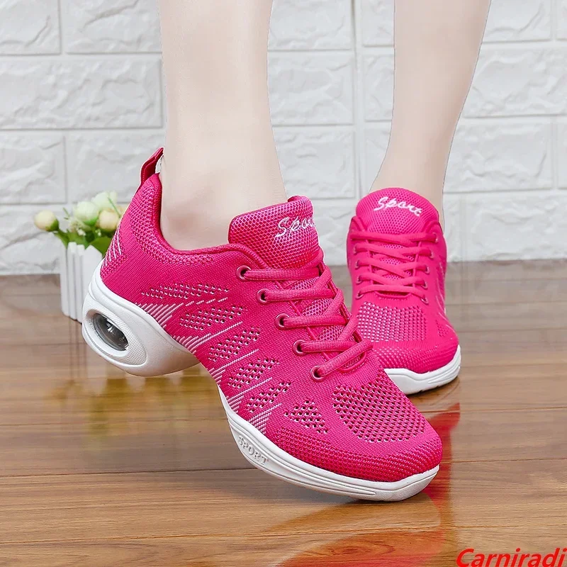 Summer Flying Weave Profession Dance Shoes Women Cushioning Soft Plattorm Casual Sneakers Ladies Basket Training Jogging Shoes