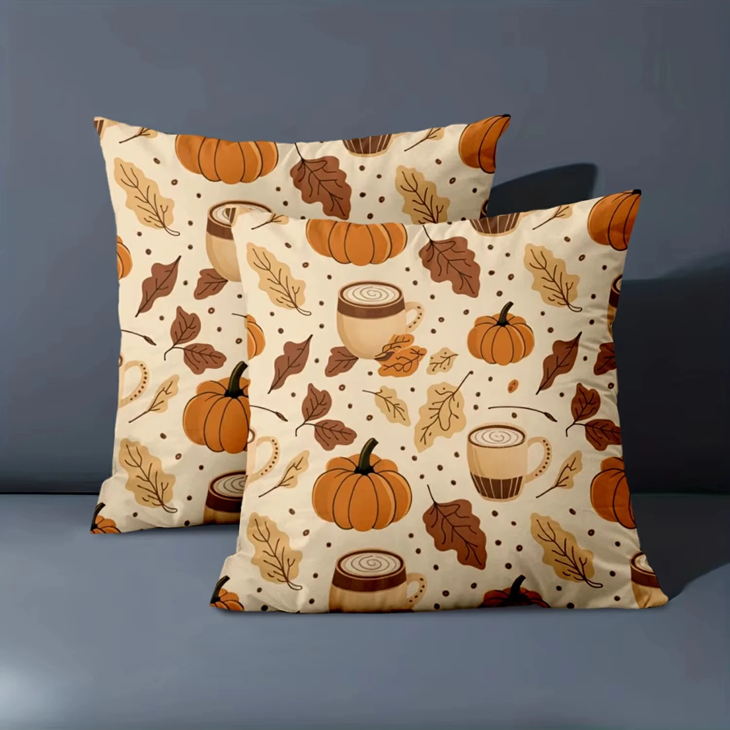 

1 Pieces -2D flat printing Pumpkin Leaf Coffee Pattern Throw Pillows Polyester pillowcase sofa decorative cushion cover