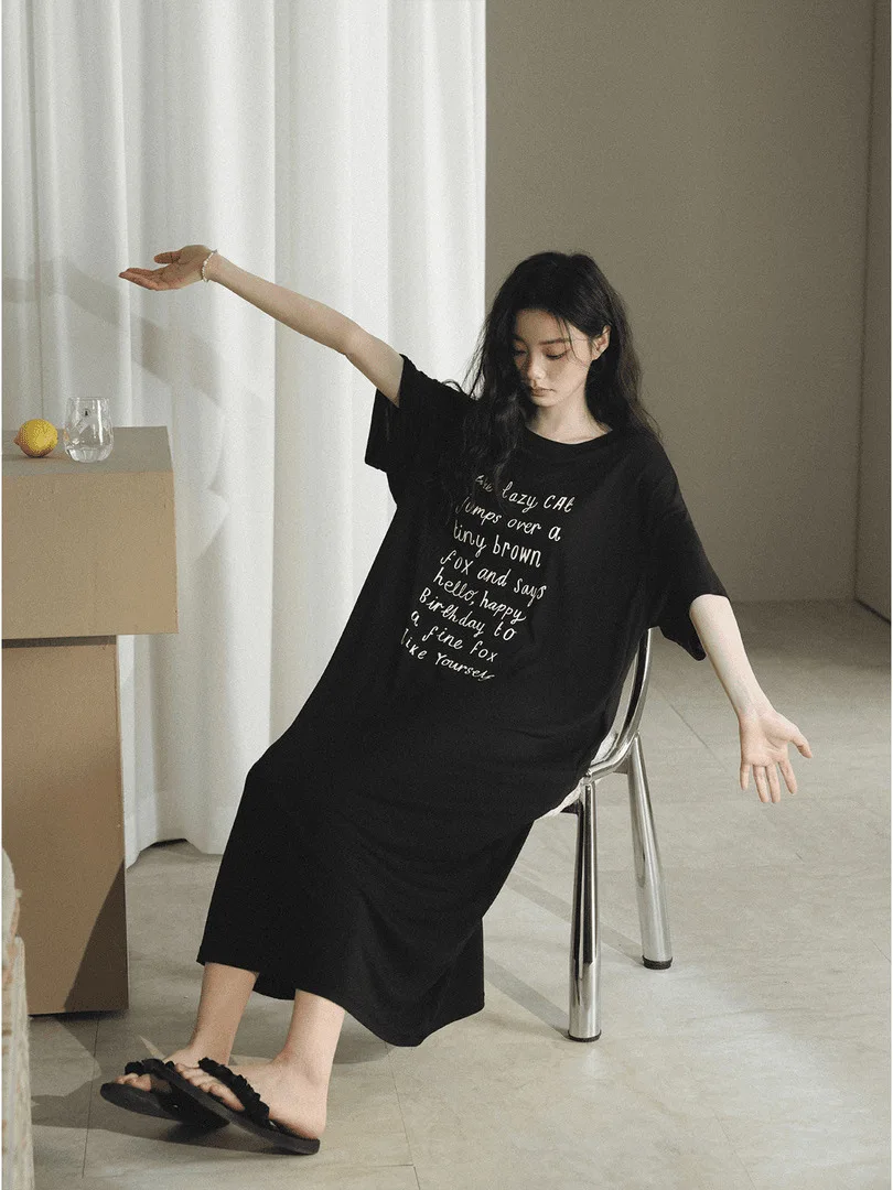Summer plus Size Modal Sleepwear Long Over-Knee Loose Short Sleeve Home Clothes Can Be Worn outside Comfortable Lazy Letter P...