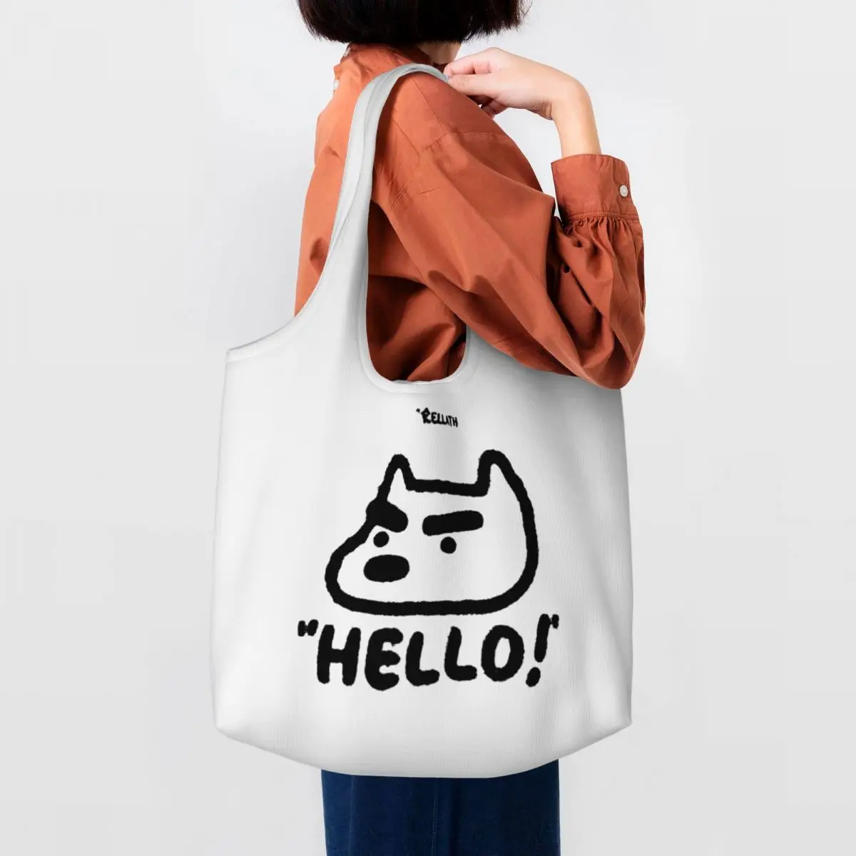 Hello From The Dog Large Capacity Canvas Tote Bag Single Shoulder Work Commute Bag For Women Eco-Friendly Shopping Bag