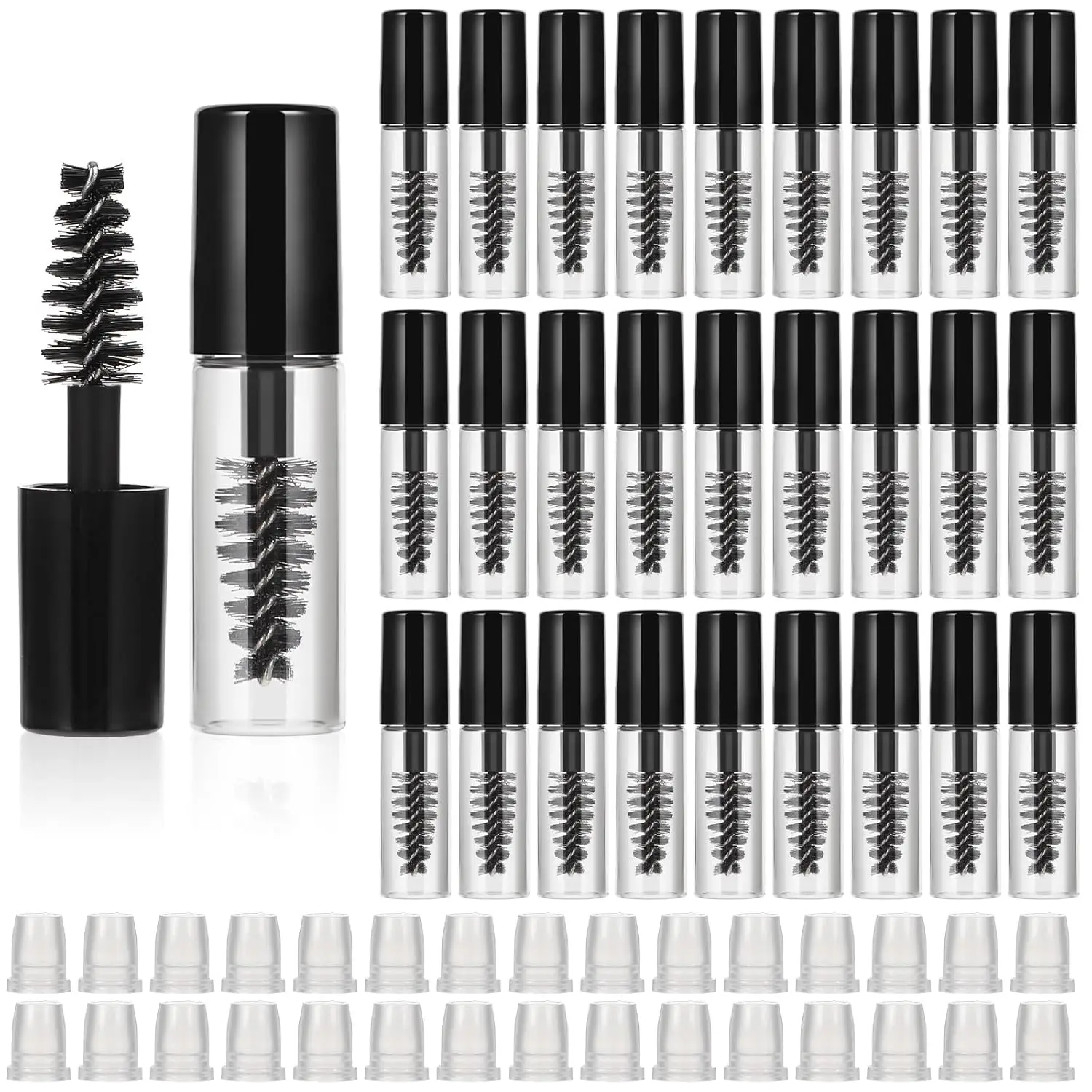 Novos Tubos Vazios de Rímel com Aplicador, Tubos de Rímel Vazios de 2ml para Óleo de Rícino, Mini Frascos de Creme para Cílios com Inserções de Escova