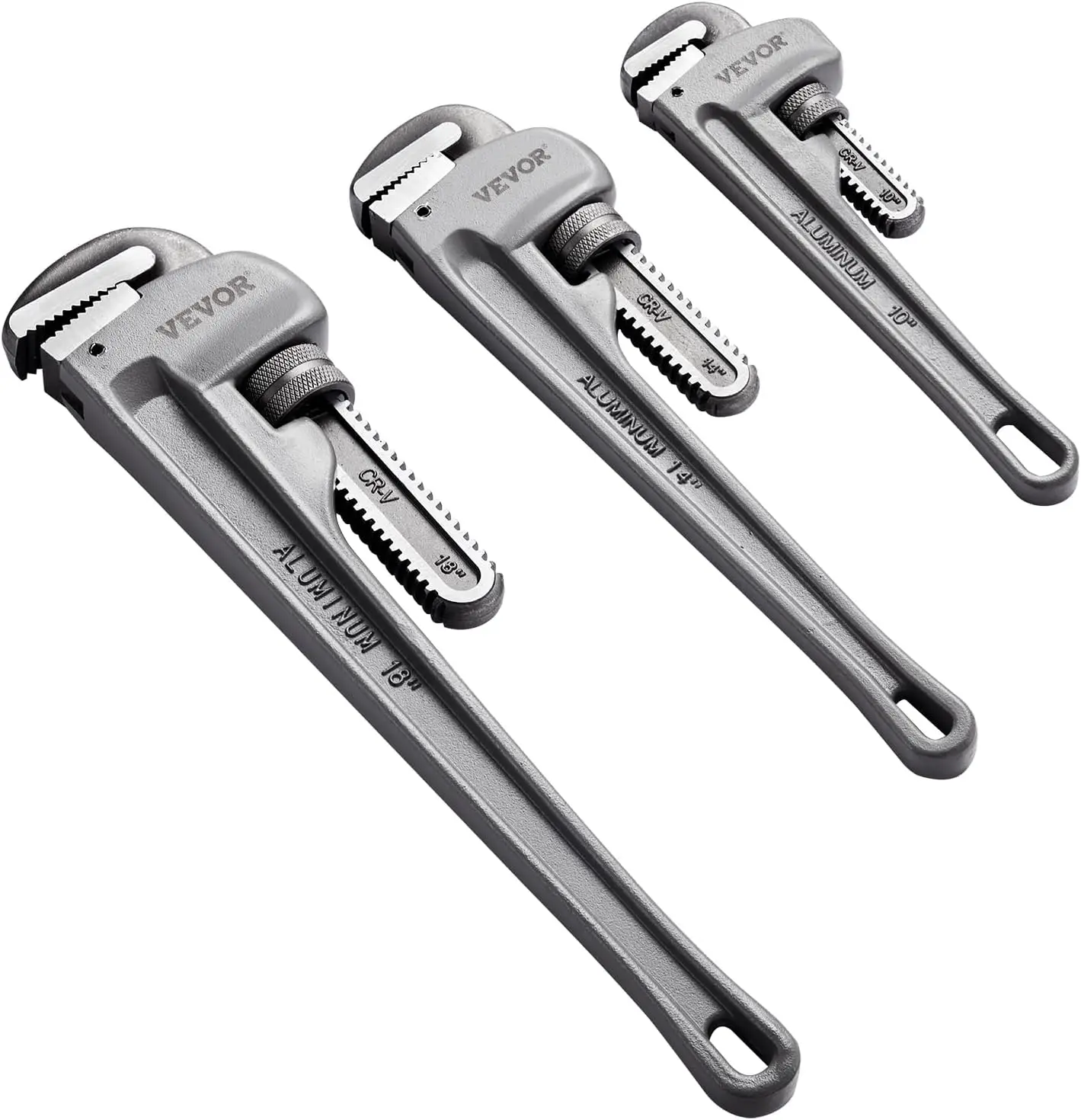 

3-Piece Pipe Wrench Set, 10" 14" 18" Aluminum Straight Pipe Wrench, Adjustable Plumbing Wrench, with High Strength Jaw