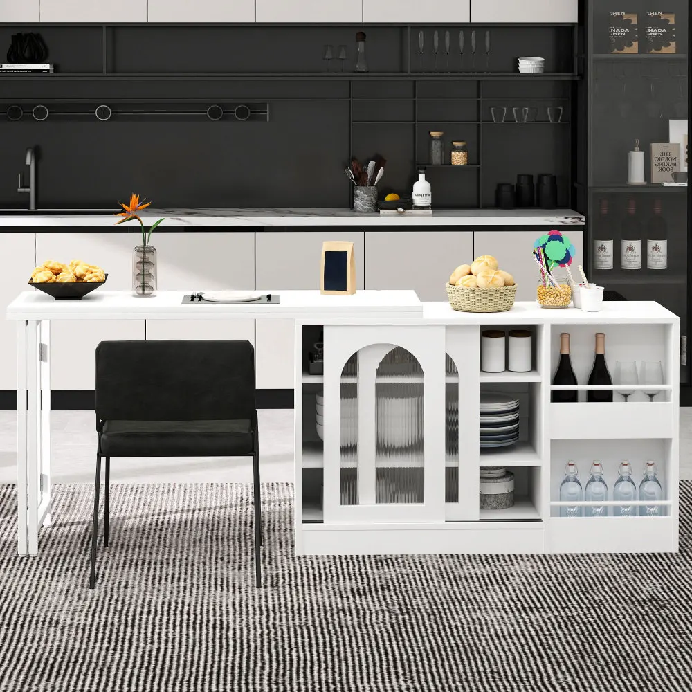 Moderner Bartisch, ausziehbar 360° ° Drehbarer Bartisch mit Stauraum, umkehrbarer Tisch, Sideboard-Bar mit Glastür – Detail 7