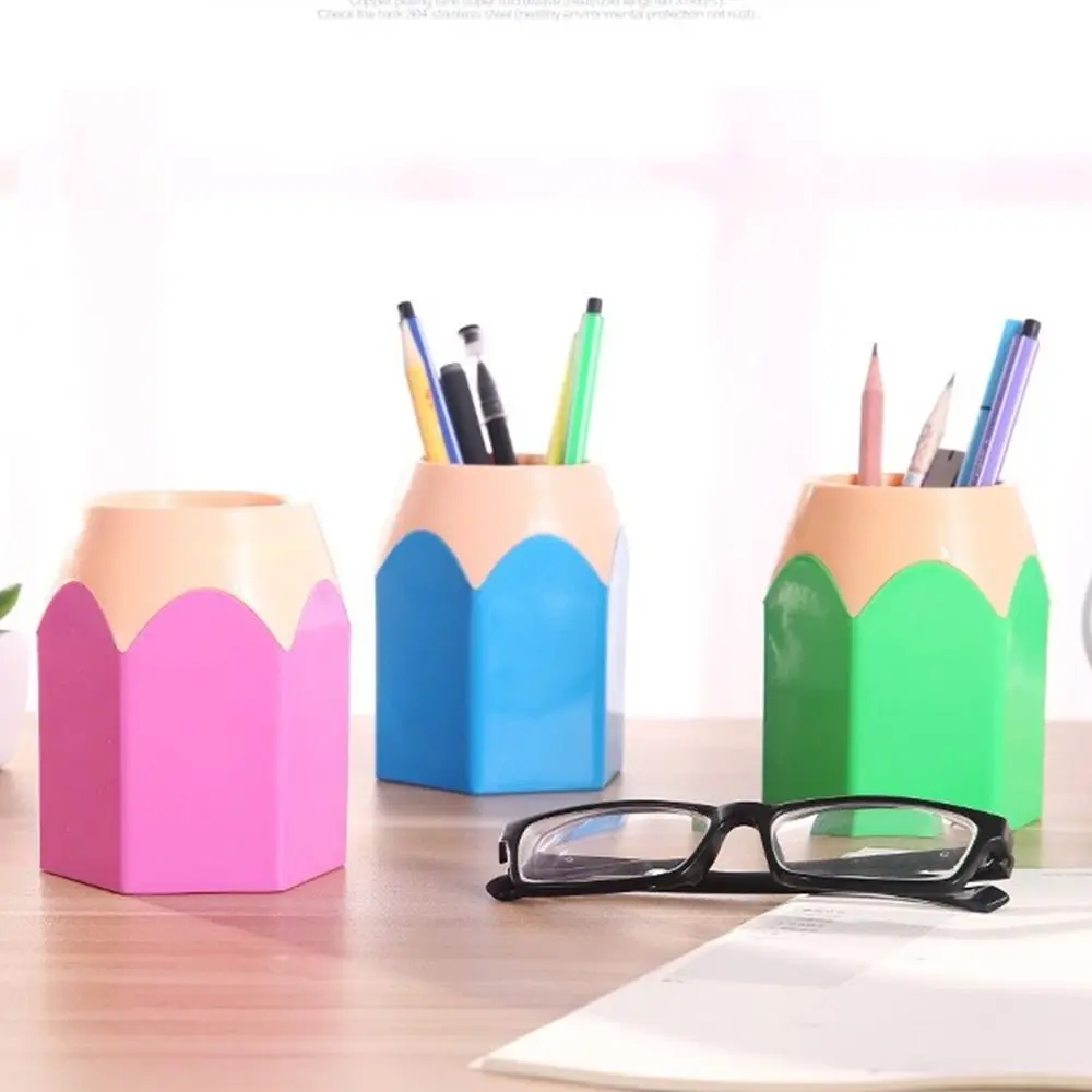 Colorful Plastic Pencil Pot Portable Multi-Functional Pen Storage Practical Desk Tidy Organiser Creative Pencil Head Pen Holder