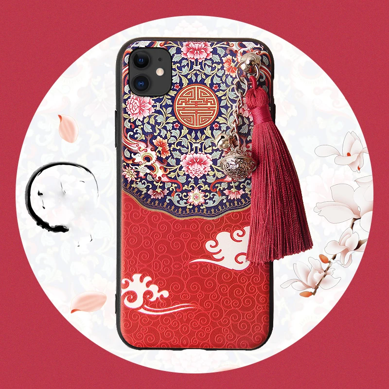 3D Relief Case for iPhone 13 12 11 Pro Max Mini XS XR X 7 8 6S Plus SE 2020 Case Emboss Tassel Bell Anti-knock Soft Cover Shell