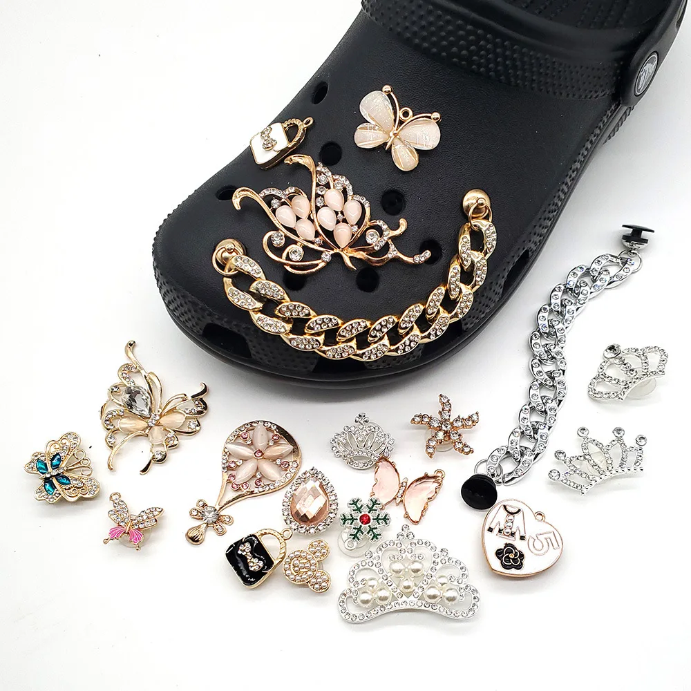 Shoe Charms Lace Charms for Sneakers Jewelry Flower Rhinestone Crystal Drill Hole Shoe Buckle Decorations Shoes Assessories