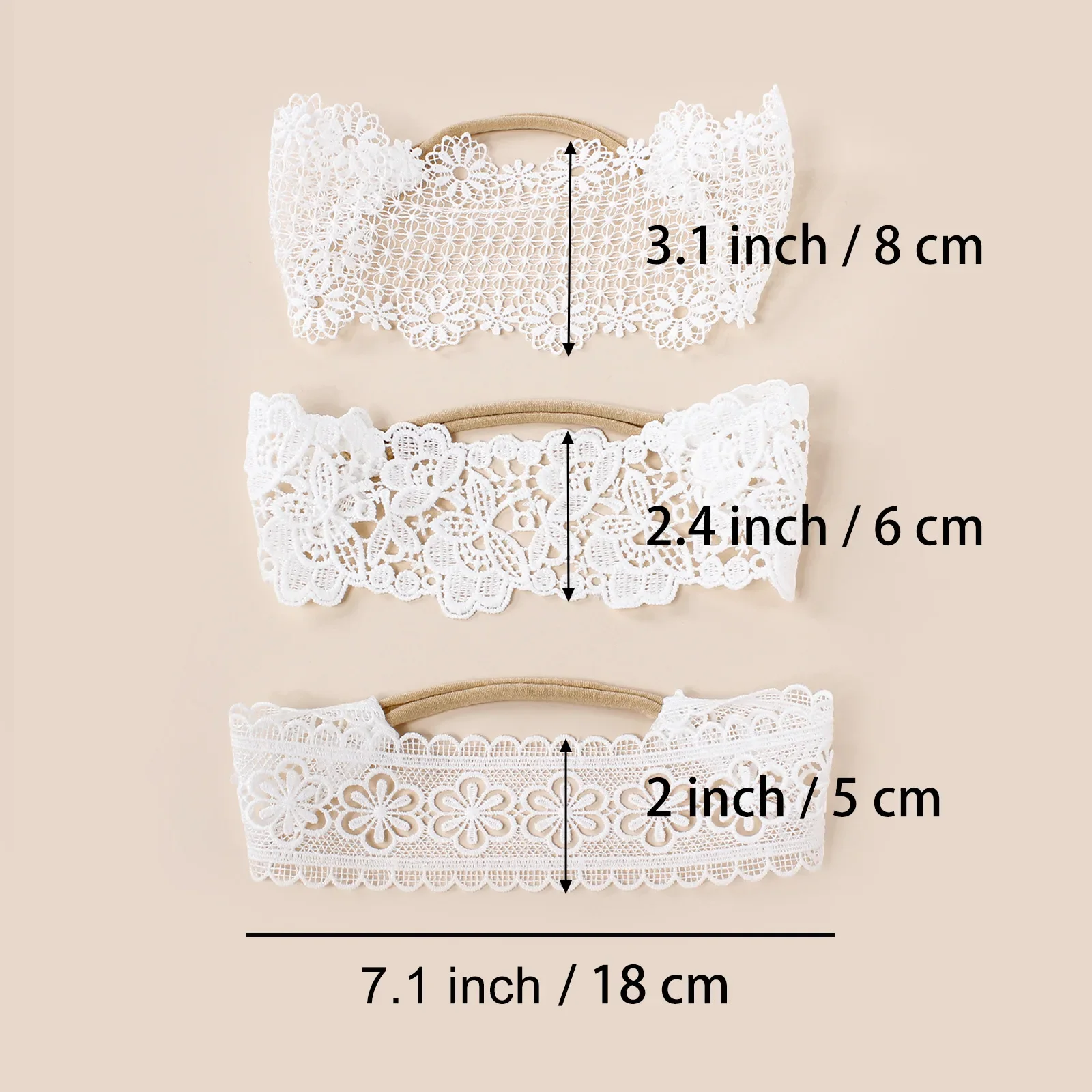 Diadema de encaje con bordado de flores para bebé, diadema de nailon elástico suave para recién nacido, accesorios adorables para el cabello para niña, fiesta y boda, 3 piezas