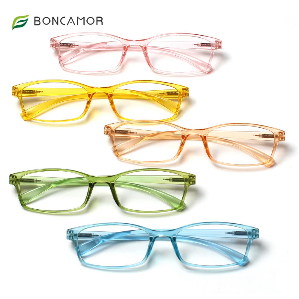 

Boncamor Anti Blue Light UV Reading Glasses Spring Hinged Rectangle Frame Men Women Protect Vision Computer Eyeglasses+2.0+2.5