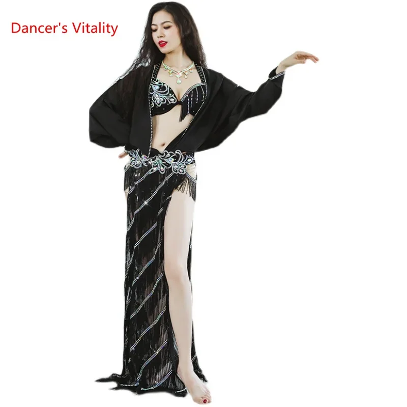 Belly dance performance Suit for women bellydancing bra+stone top+tassel skirt 3pcs outfit child High-End Custom Exotic clothing