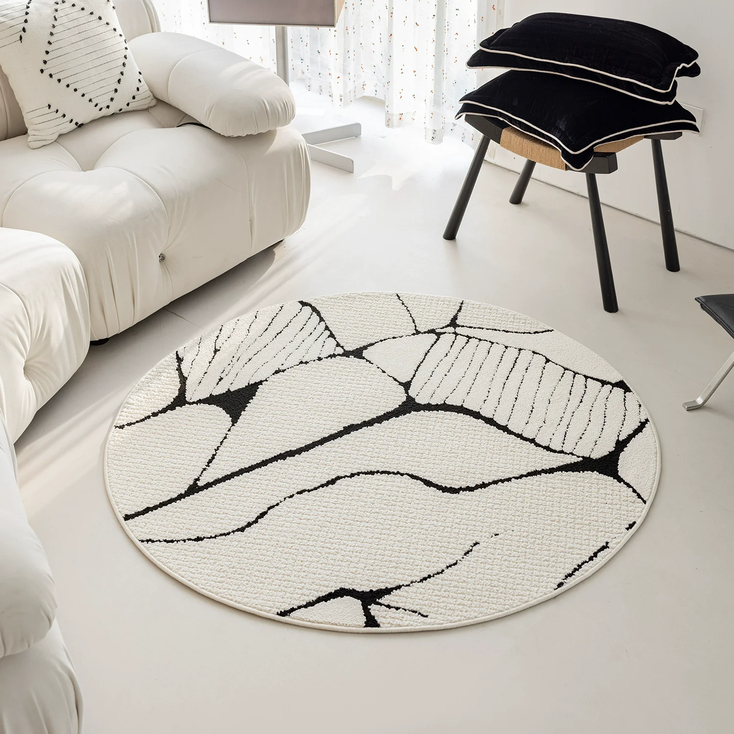 Black Striped Round Carpet For Living Room Home Rugs For Bedroom Nordic Design Waterproof Floor Mat Sofa Coffee Table Area Rug