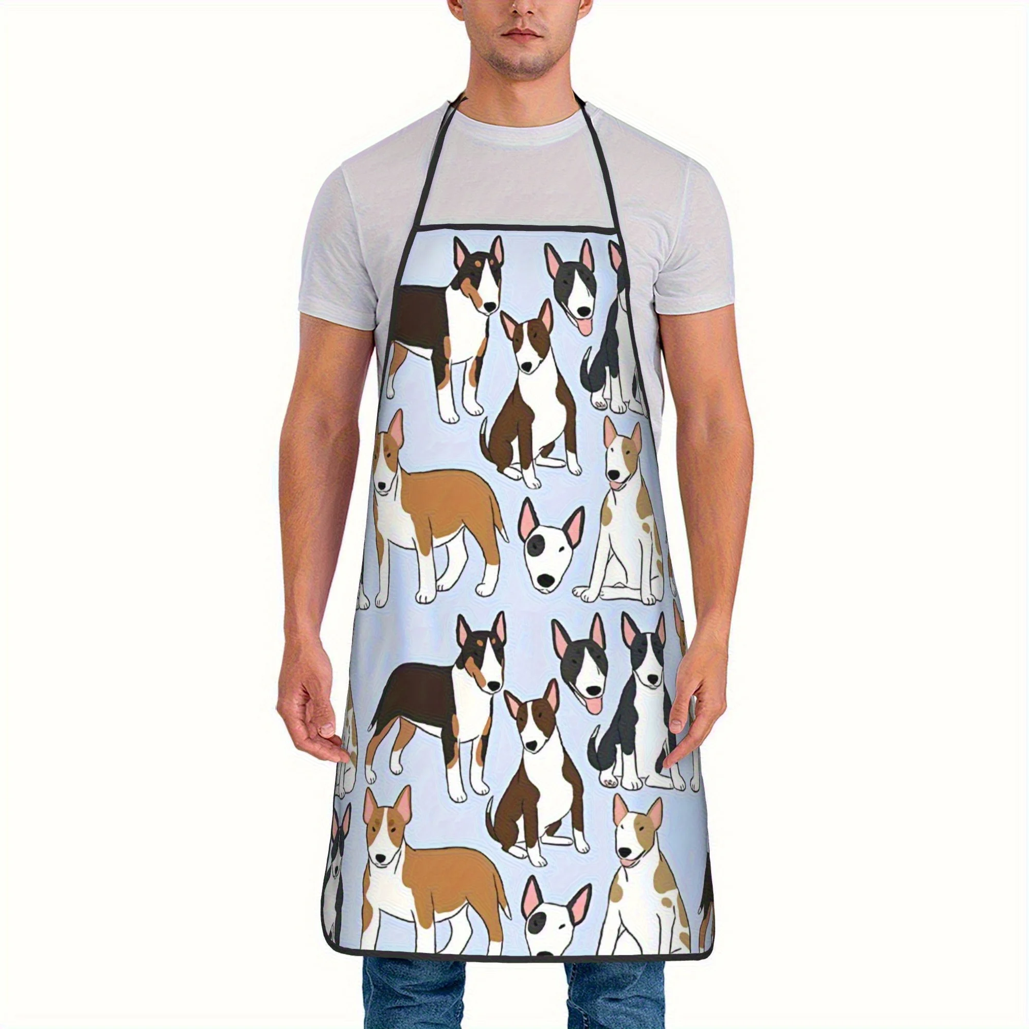 Funny Miniature Bull Terrier Dog Pattern Apron - Durable Polyester Adjustable Unisex Kitchen Apron for Cooking, Baking, Gardenin