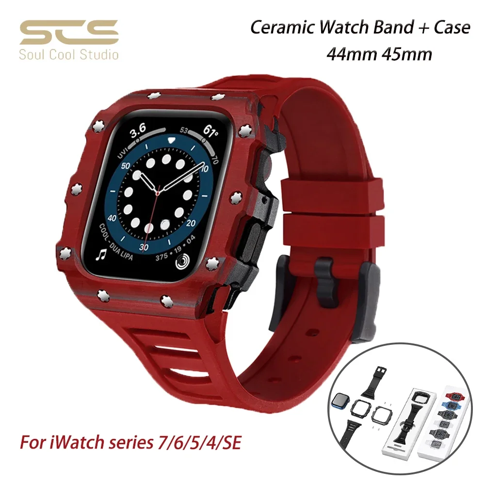 

For Apple Watch Case 9 8 7 Series Ceramic Carbon Fiber Case 44mm 45mm Versatile Fashion Trend Apply to For iWatch 4/5/6/SE