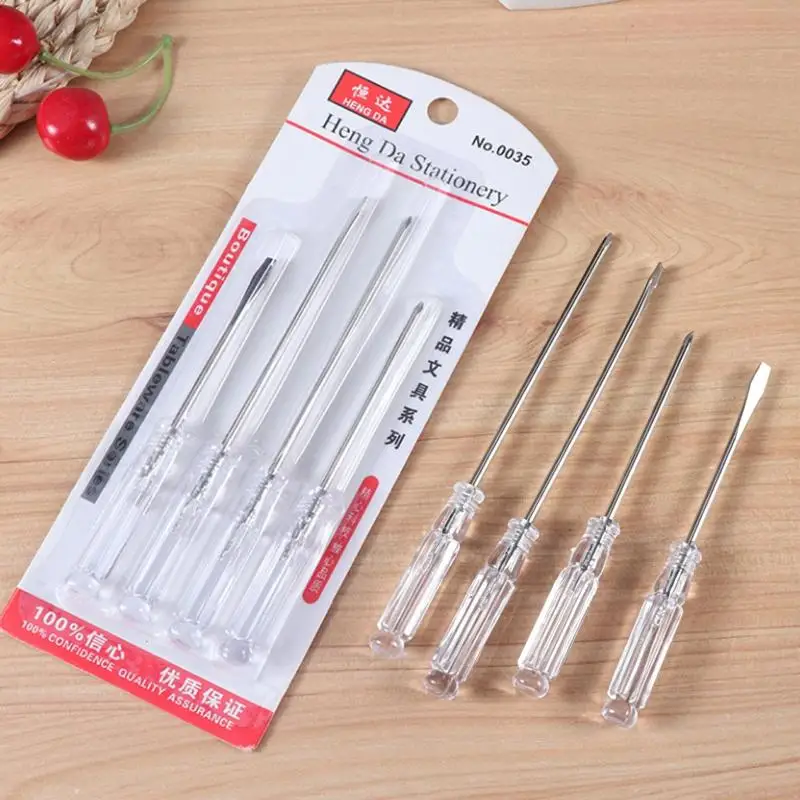 4Pcs Transparent Blue Handle Screwdriver Set Slotted Cross Manual Screw Driver Household Maintenance Repair Hand Tool Kit