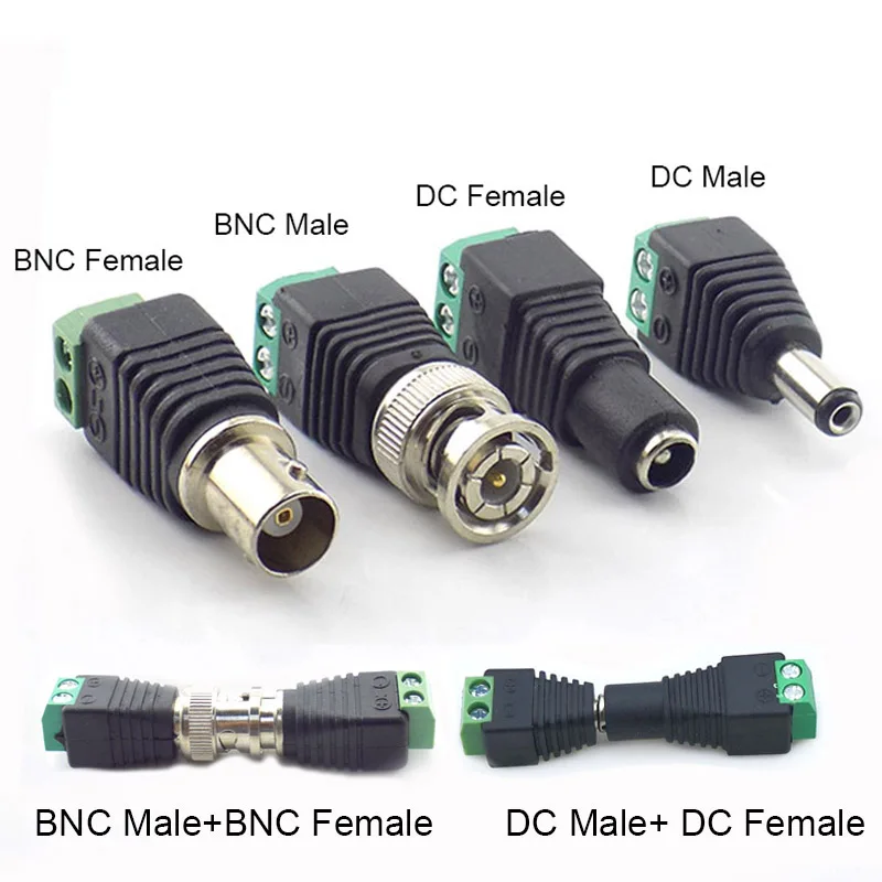 12V DC BNC Power Male Female Jack Connector Adapter Plug Video Balun Converter untuk CCTV Video LED Strip Light kamera keamanan D6