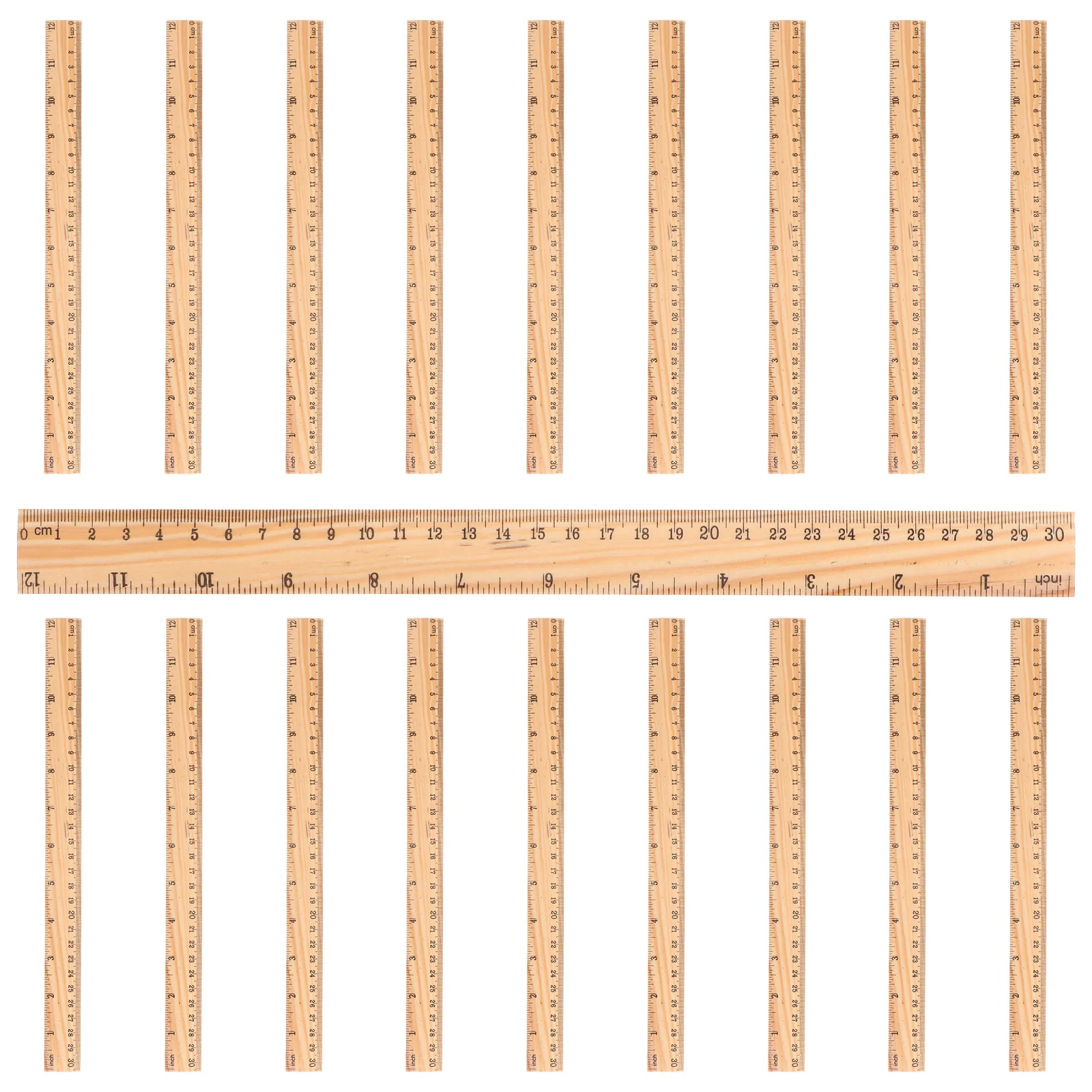 20pcs Wooden Rulers 30Cm Straight Edges Measuring Tool For Drawing Students Portable With Inches Centimeters Multi-Function