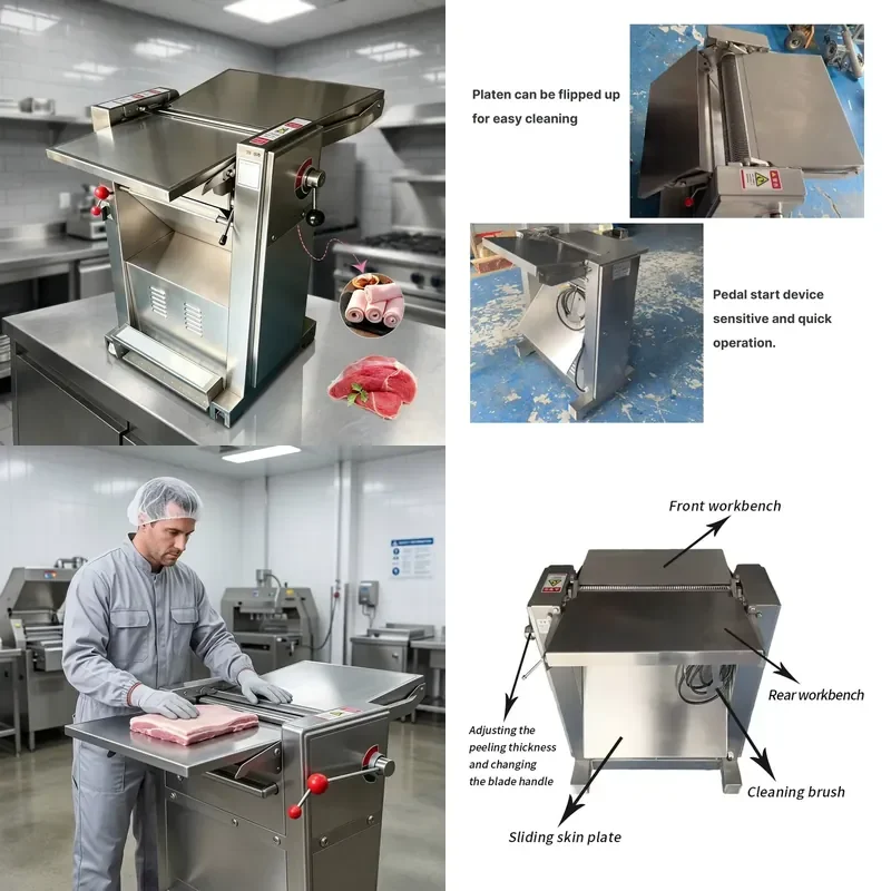 Commercial Meat Processing Adjustable Thickness Fresh Pork Beef Slicer Pig Skin Peeling Machine Newly Released