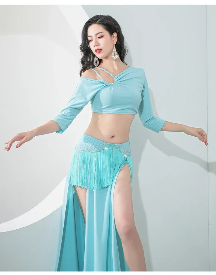 

New Belly Dance Set Women's Dynamic Tassel Hot Diamond Split 2-piece Set Oriental Dance Practice Set Performance Clothing