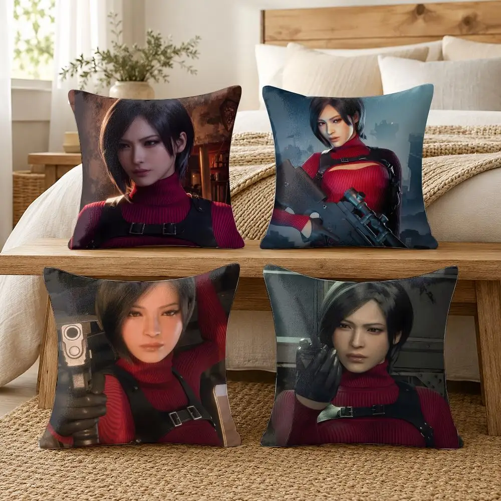 Video Game A-Ada Wong Cushion Cover Soft Short Plush Pillow Cases Hidden Zipper Cutecore Sofa Bedroom Home Decor Gift