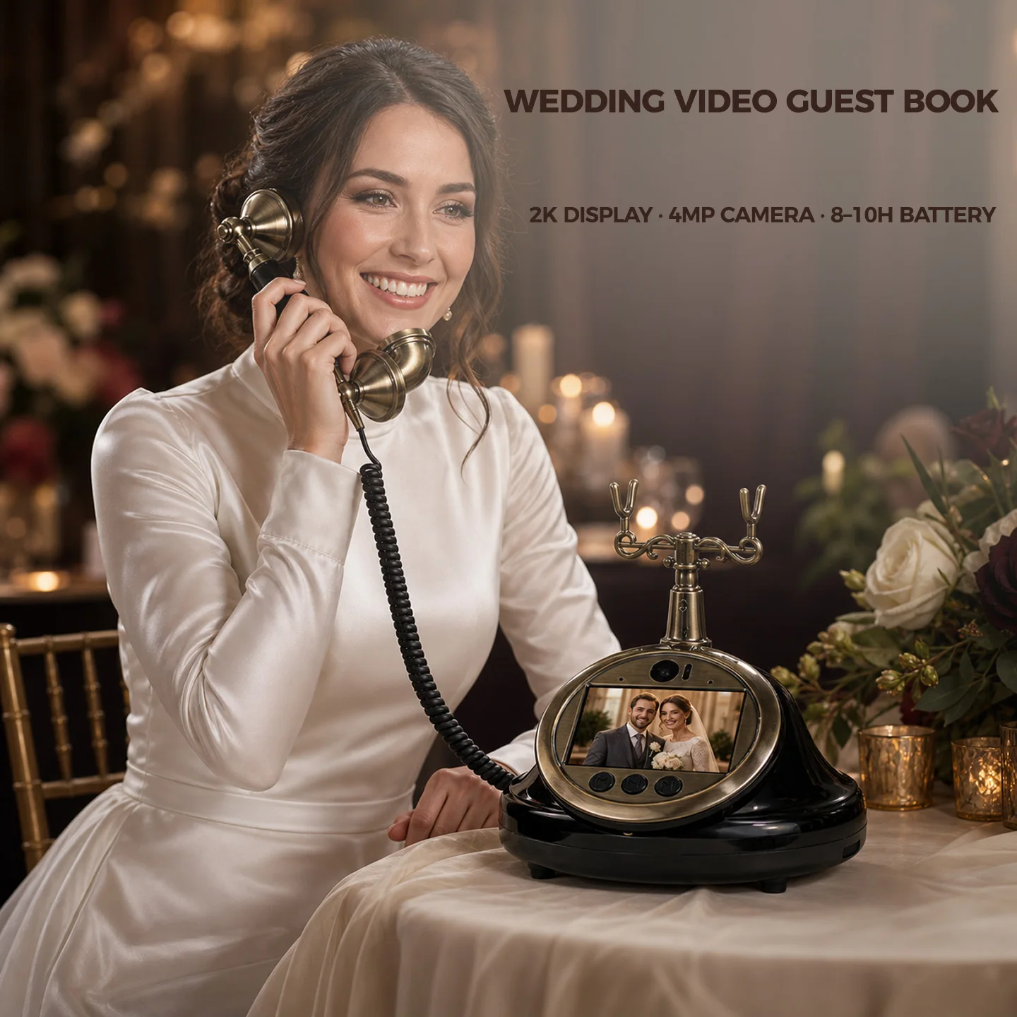 64G Retro European & American Style Wedding Video Guest Book Telephone, Party Guest Video Recorder