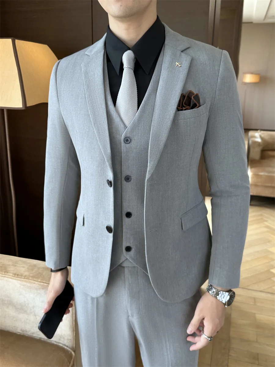 H171 Business casual solid color temperament dress three-piece suit formal suit jacket double-breasted suit suit men