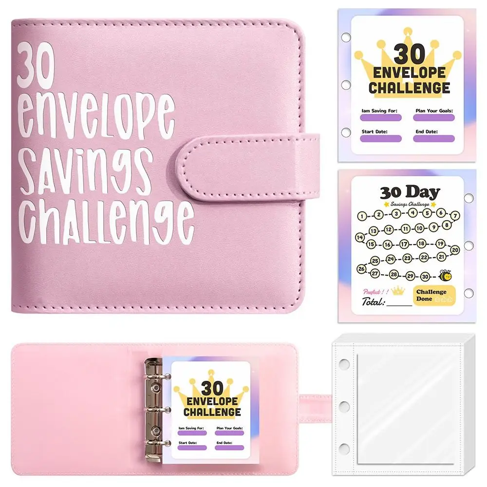 Save Money 30 Envelopes Money Saving Challeng PU Large Capacity Mini Binder Savings Challenge Reusable Waterproof