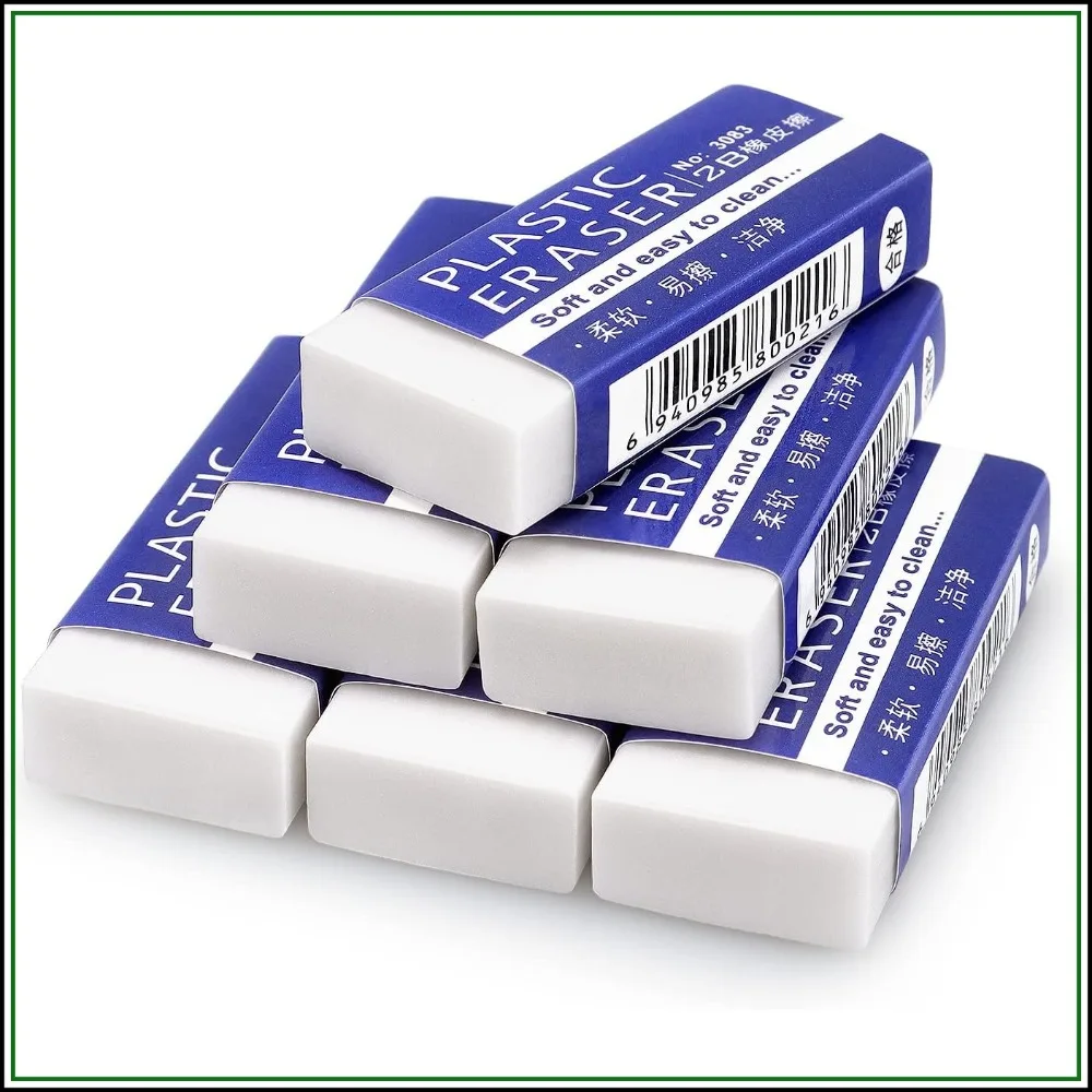 Tamaki Erasers, Large, White, 12 Pack | Erasers for School Office, Art Eraser for Drawing