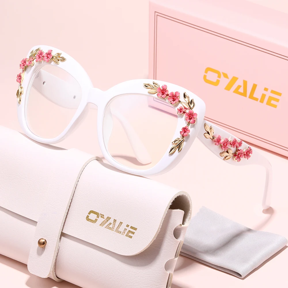 Oyalie Romantische Blumen-Brillen mit großem Rahmen, erhältlich in 8 Farben, mit großen Rahmen, die das Aussehen des Gesichts verbessern, exquisit und vielseitig