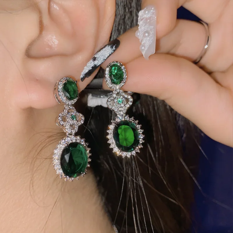 

MDL Moissanite StyleMiddle Eastern Princess Bridal Bracelet 18K Plated Emerald Earrings 4 Piece Wedding Set