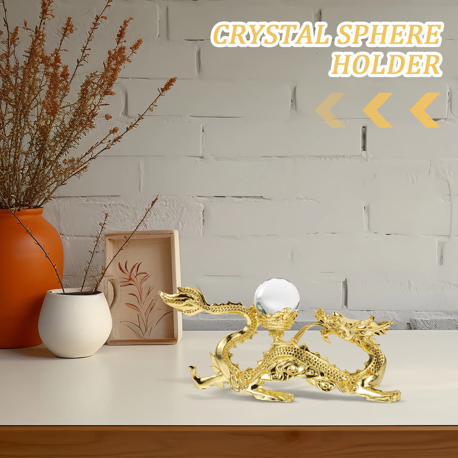 

Golden Dragon Ornaments Crystal Sphere Holder Clear Display Stand for Sphere Base Home Decor Prosperity Auspicious Metal Craft