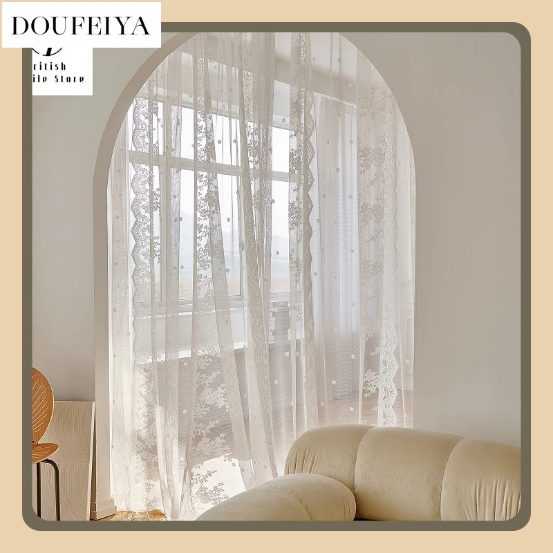 

Fashion Curtains for Living Dining Room Bedroom Lace Impenetrable French Lace Window Screening White Gauze Blackout Curtain