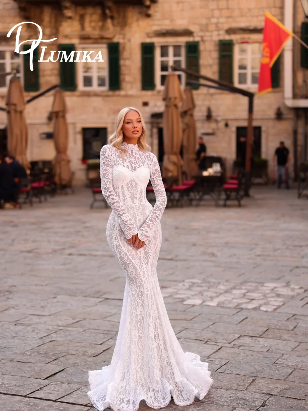 Seksowna suknia ślubna z wysokim dekoltem i koronką 2026, romantyczna suknia ślubna, seksowna suknia ślubna typu syrena do ziemi, suknia ślubna.