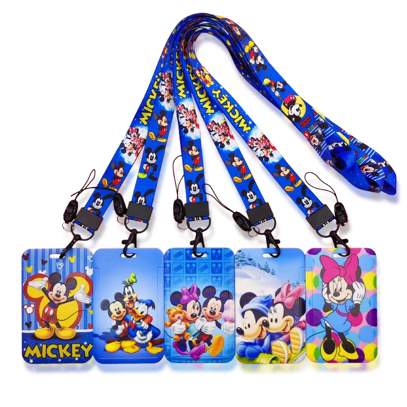 Disney MICKEY Badge Holder Lanyard Blue Credit Card Case Neck Strap Girls Card Holder Lovely Credentials Accessories Kids Gifts