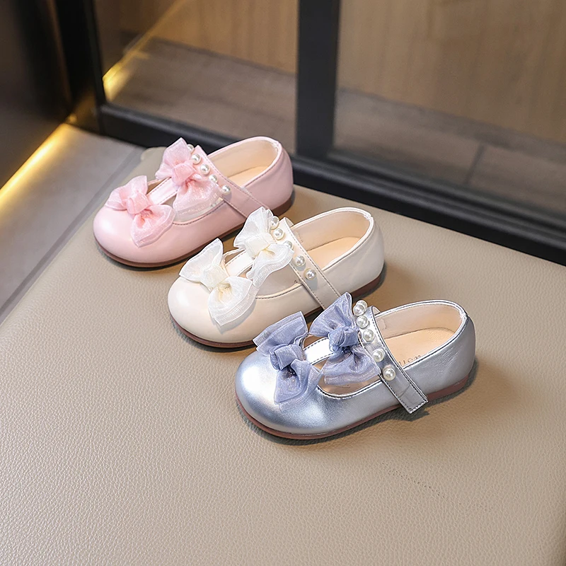Girls Princess Leather Shoes Elegant Bowknot Children Hollow-out Causal Shoes Wedding Party Versatile Kids Fashion Flat Shoes