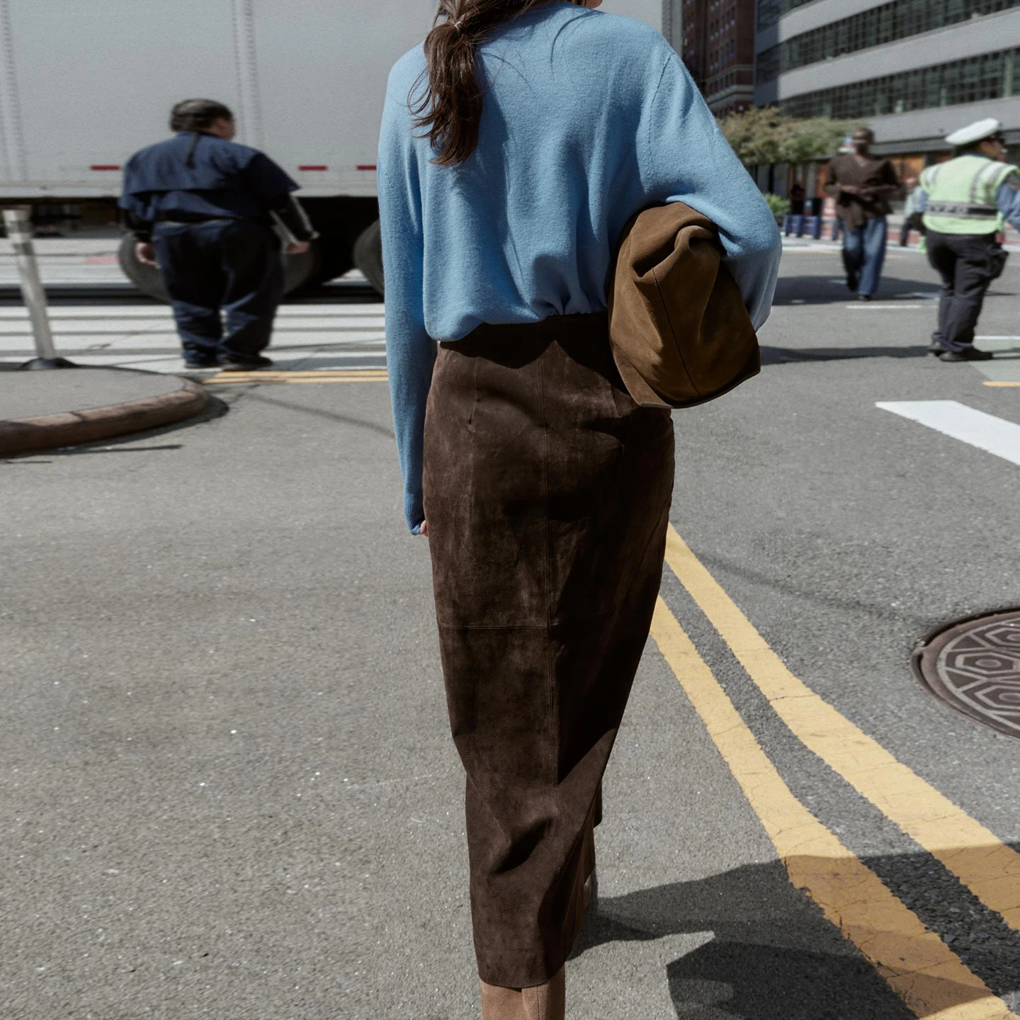 กระโปรงยาวทรงเข้ารูปสีน้ำตาลกาแฟสำหรับผู้หญิง ผ้าอื่นๆ ใช้ได้หลากหลาย