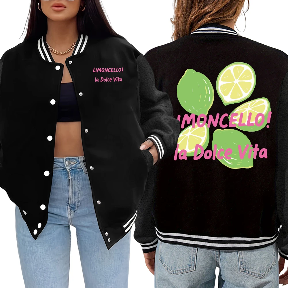 

Fresh Green Lemon Design Print Women Streetwear Vintage Casual Pullover Autumn Warm Jackets Comfortable Fashion Jacket Womman