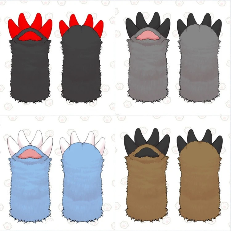 Fantasy Lizard Dragon Fursuit Paws Gloves Thick Long Plush Reptile Claw Gloves With Heart Paw Pad For Furry Cosplay Prop
