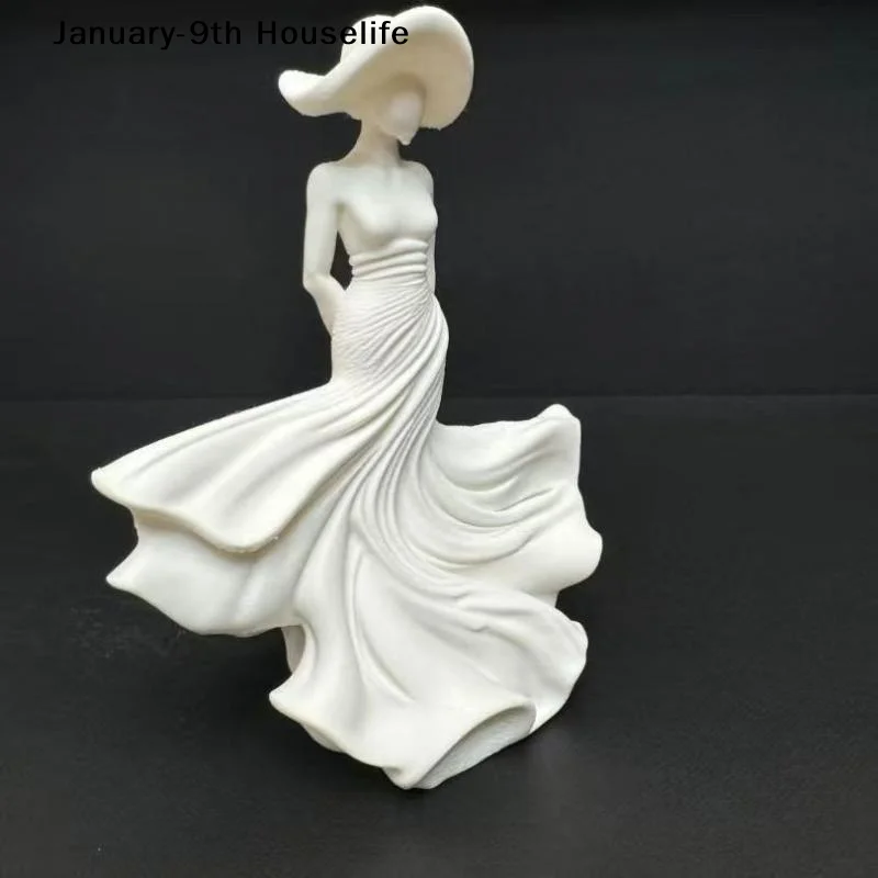 3D Ornament Figurine White Dancing Lady Statue Flowing Skirt Simple Console Living Room Decor Sculpture Gift For Women Girl