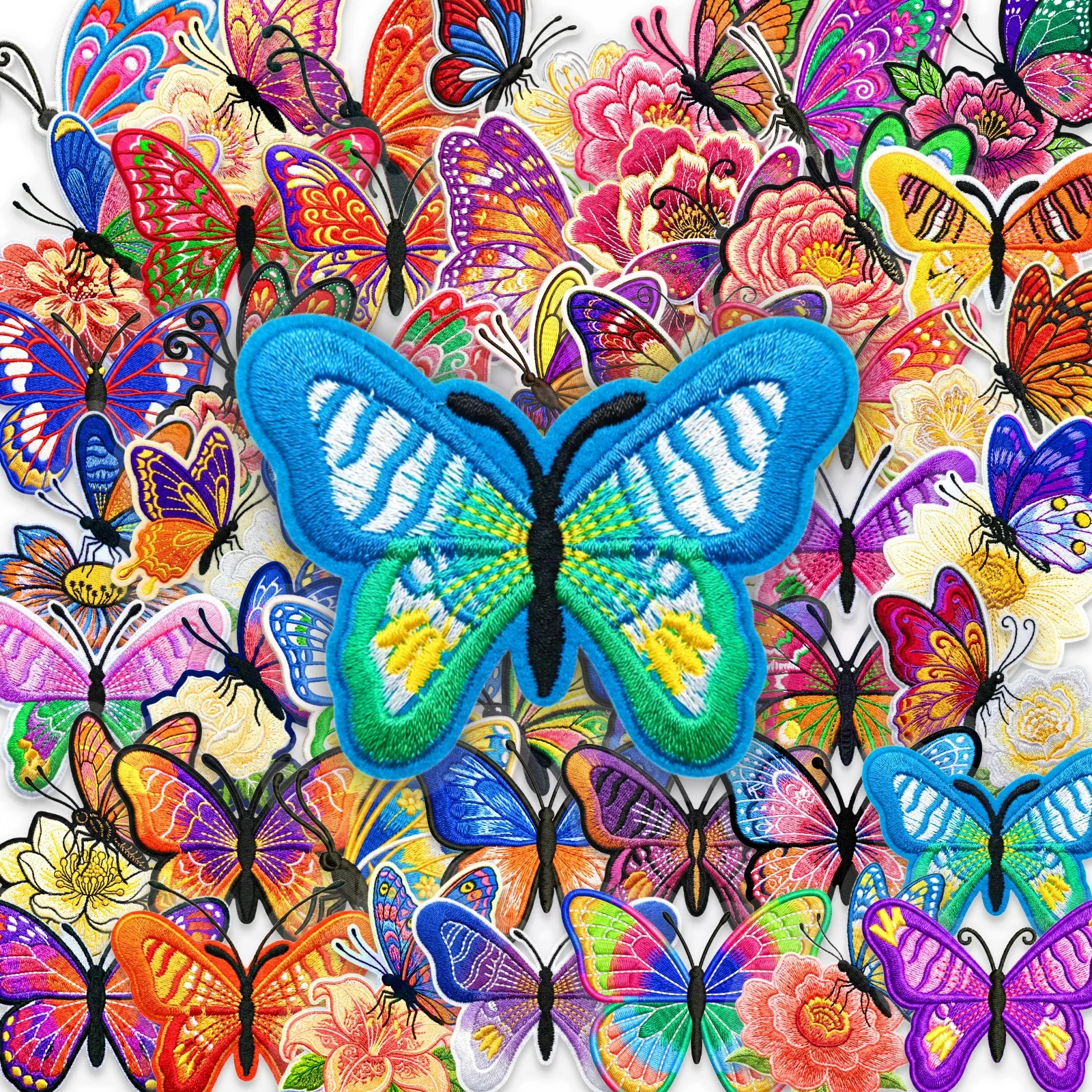 50Pcs Embroidery Butterfly PET Transparent Stickers Ins Style Shiny Imitation Butterfly Floral Waterproof Journal Decor Decals