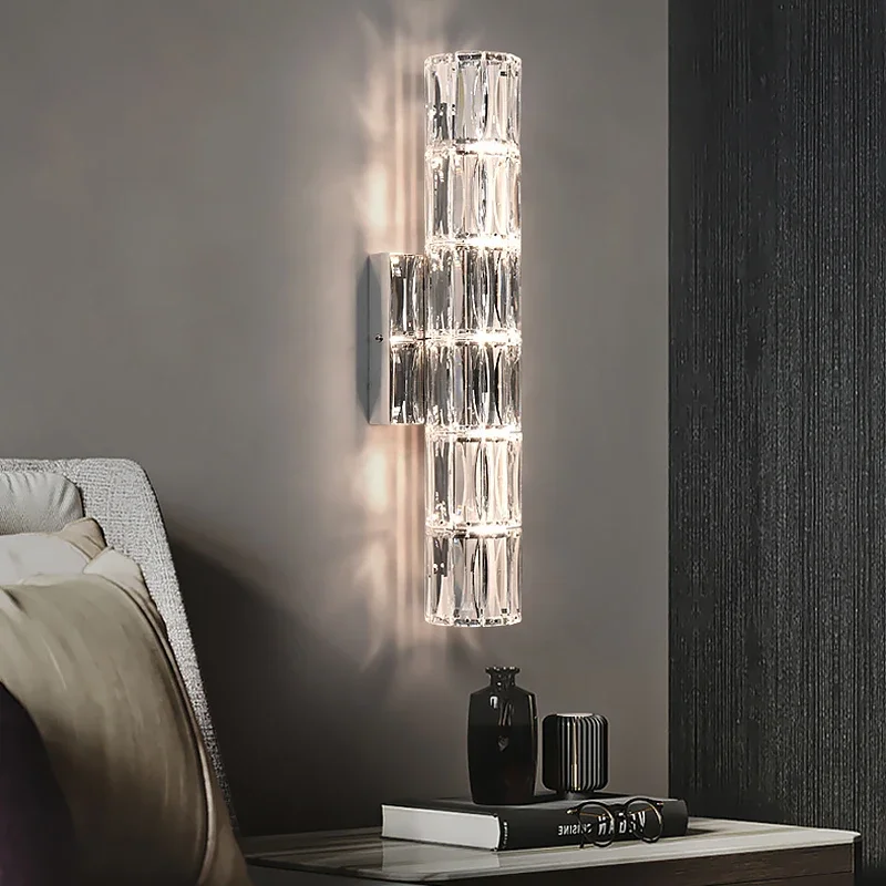 Modern Simple Light Luxury Crystal Wall Lamp Stainless Steel   New TV  Bedside  Entrance Aisle Pendant