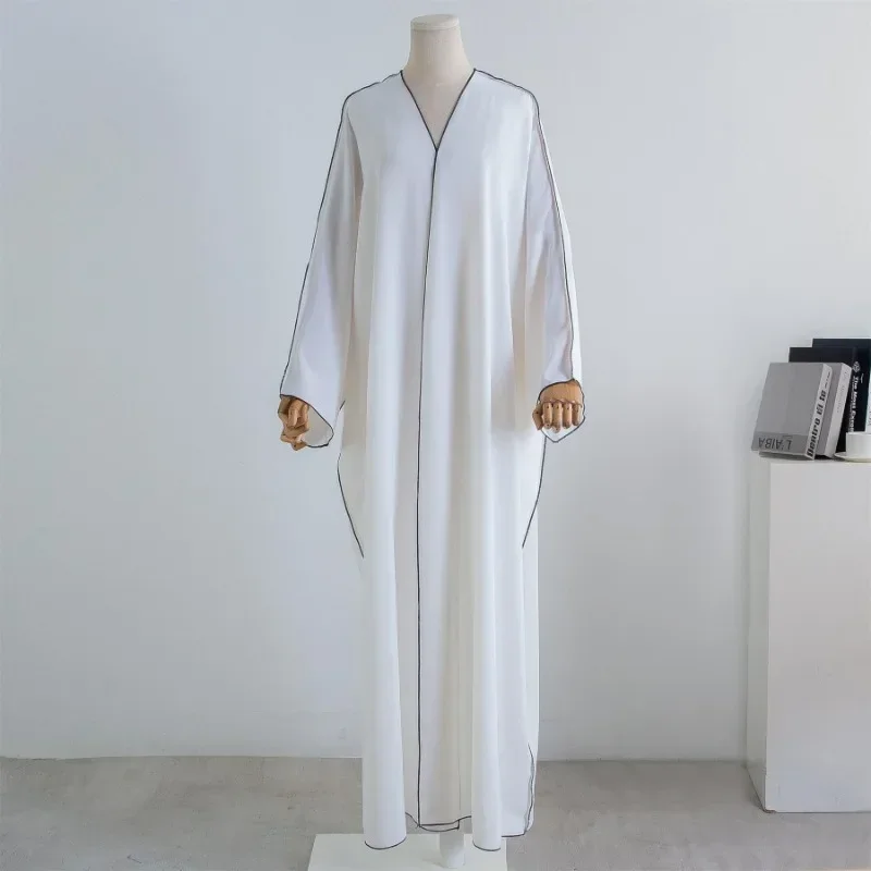 Muslim Out Open Front Abaya Cardigan Smocking Sleeve One-piece Prayer Women Jilbab Islamic Clothing Dubai Saudi Robe Turkish