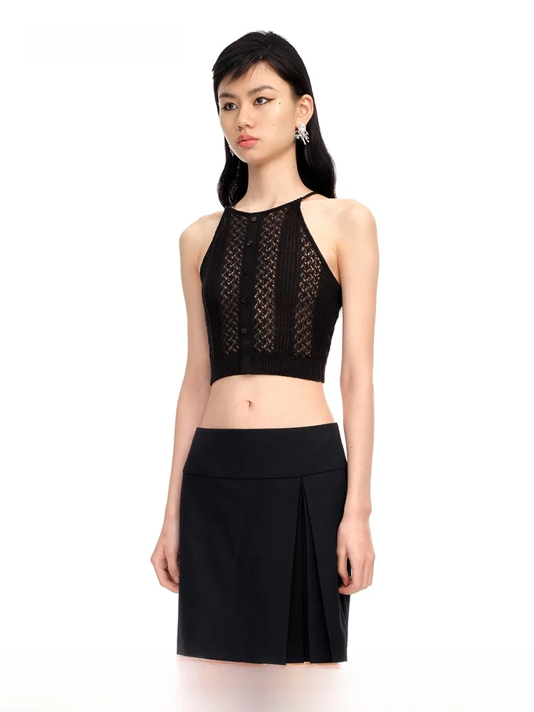 

Женский вязаный топ с открытыми плечами Ele Simple, повседневный, премиум-класса, с коротким рукавом, круглым вырезом, однотонный, для города