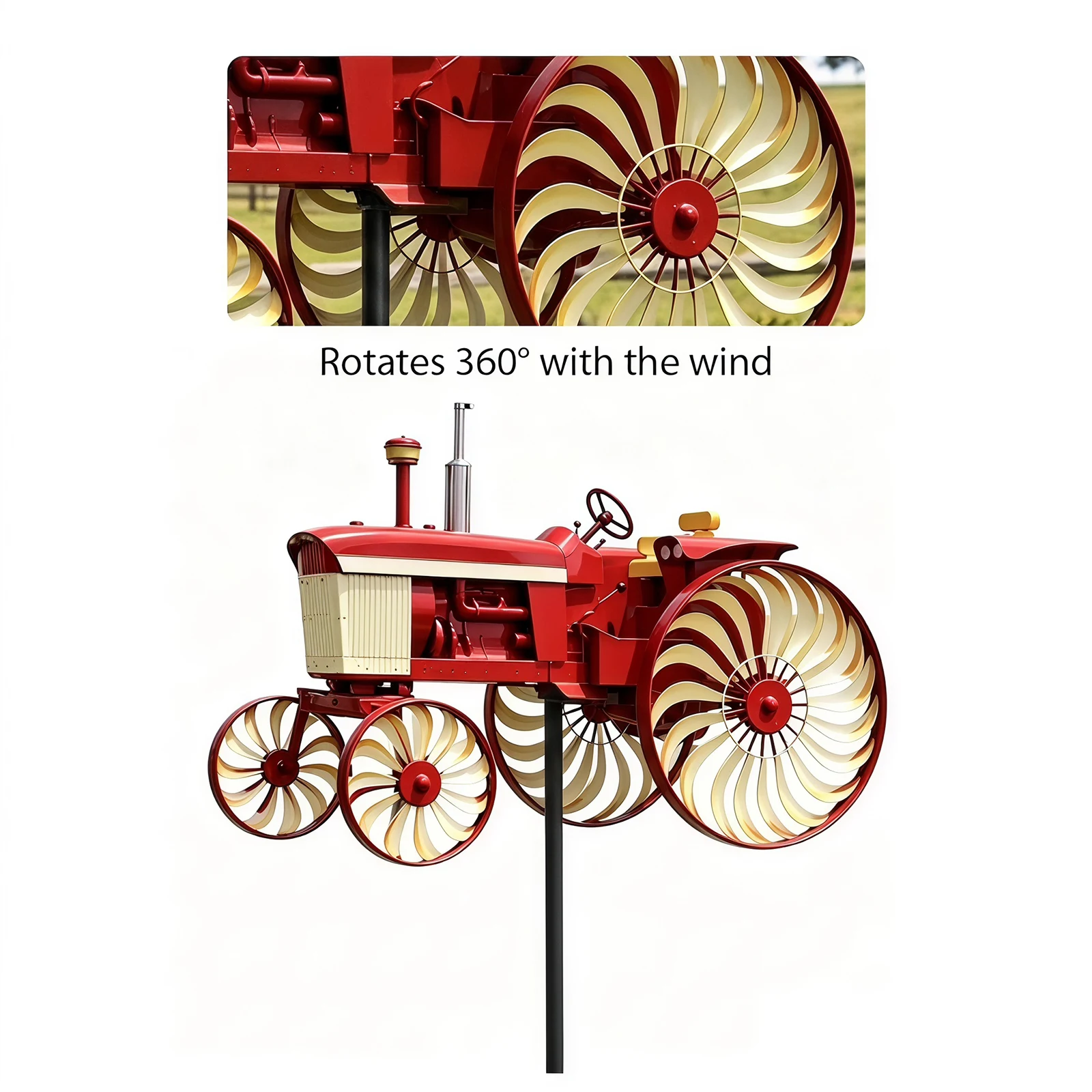 Tractor Wind Sculpture with Rotating Wheels Outdoor Tractor Wind Spinner for Yard and Garden Gift for Family Or Friends