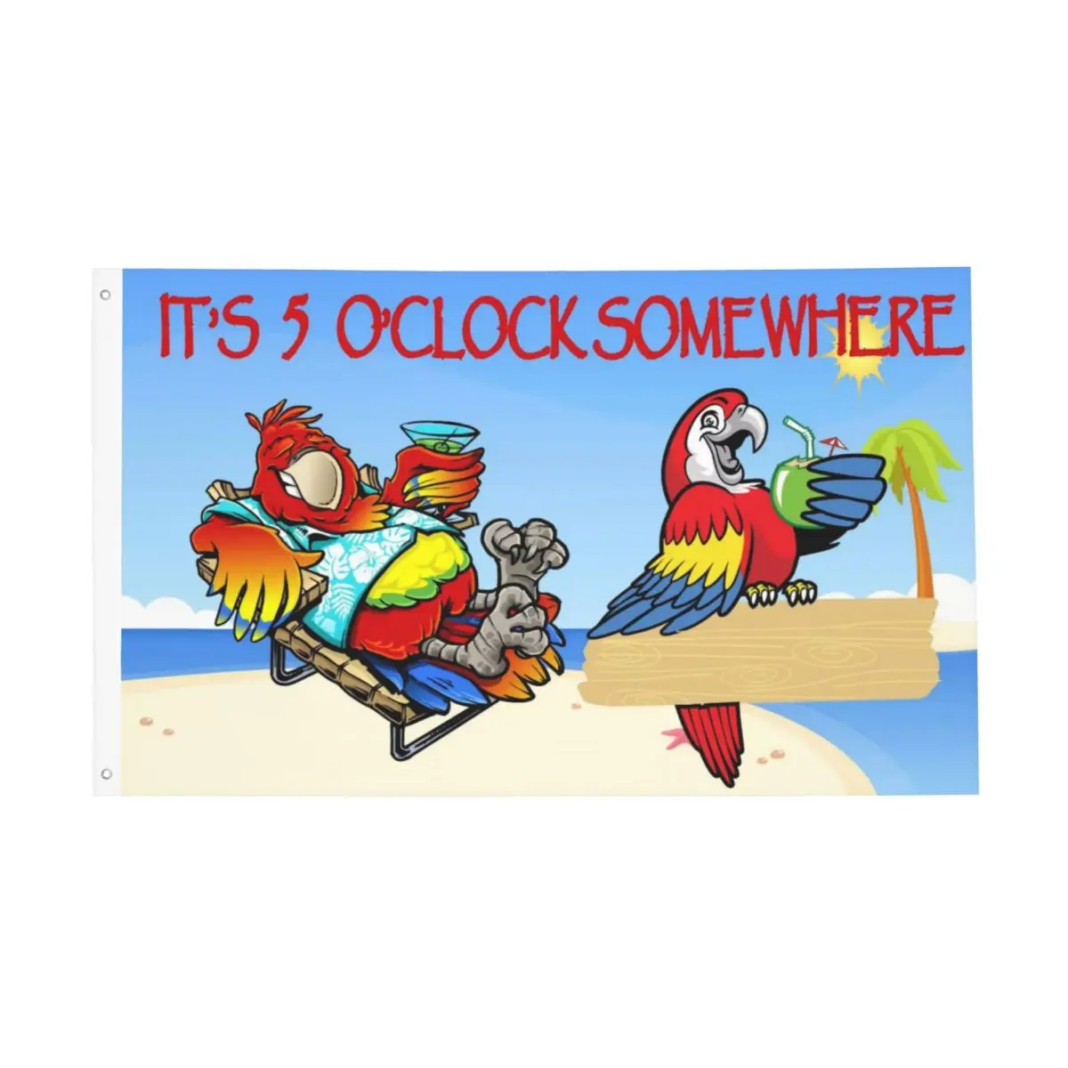 Its 5 O Clock Somewhere Jimmy Buffet Party Cocktail Beer Flag Decor 3x5FT Vintage Decorative Vibrant Colors Flowy Delicate