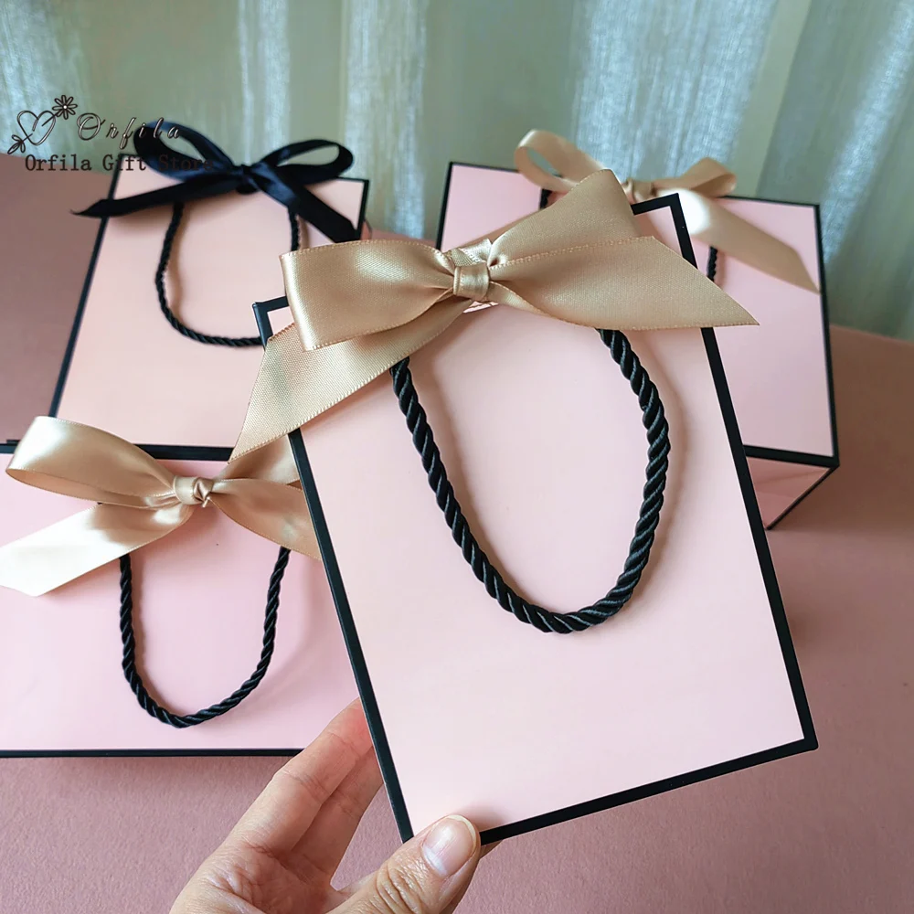 Pink Paper Gift bag Gold valentine Day Gift Packag Present Box For Wedding/Clothes Packaging Baby Shower Giveaways With Handle