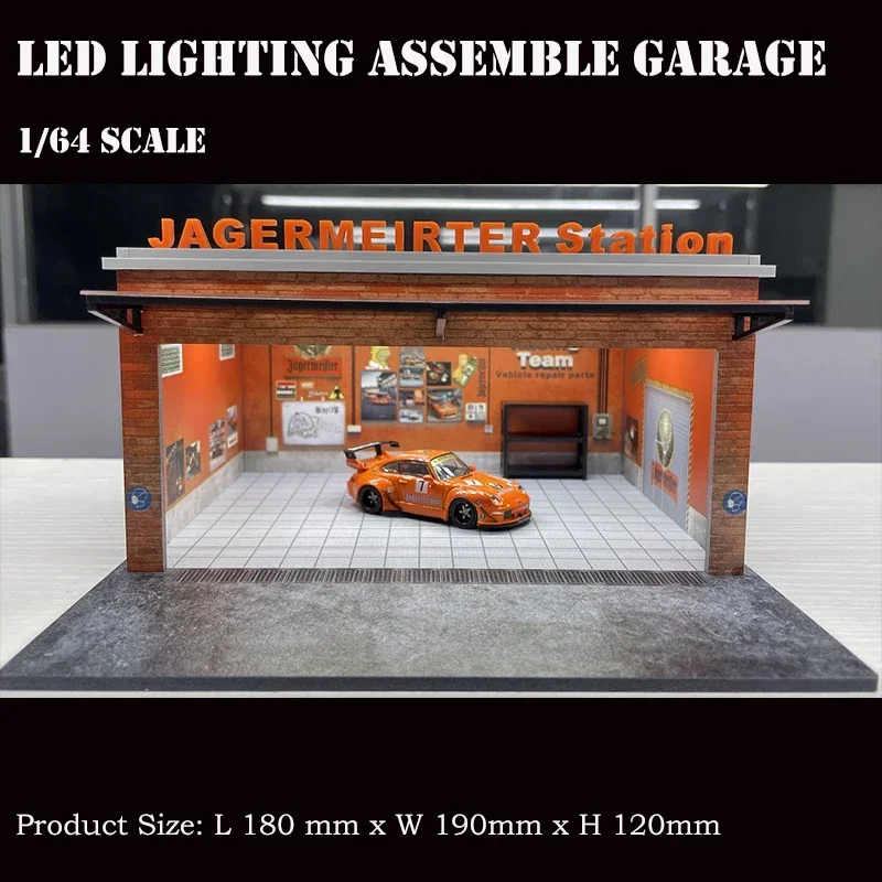 Assemble Diorama 1:64 LED Lighting Garage Model Car Parking Station - Orange