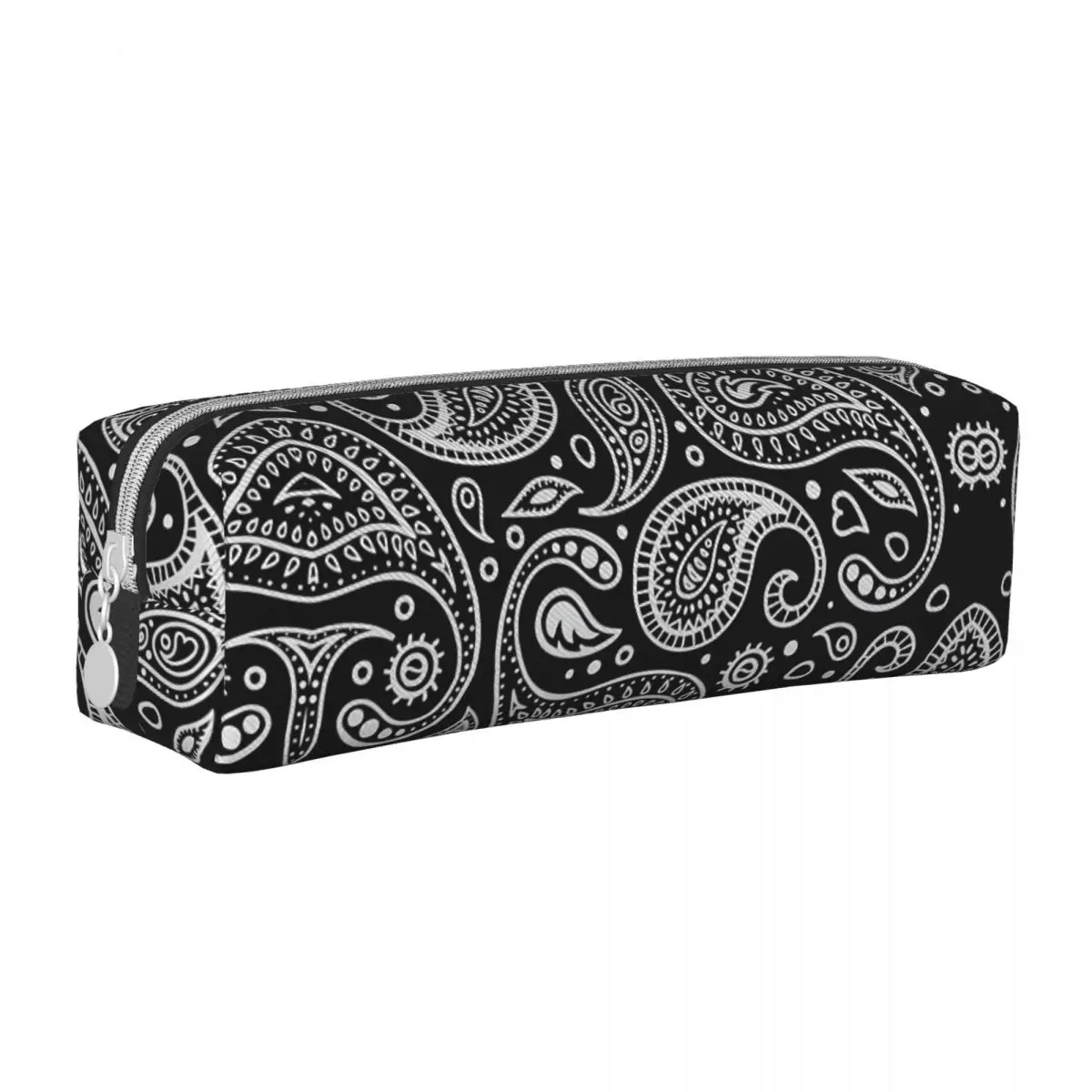 Floral Paisley Black Pencil Case Traditional PU Leather PencilBox Kids Retro College School Pencil Cases Stationery Organizer